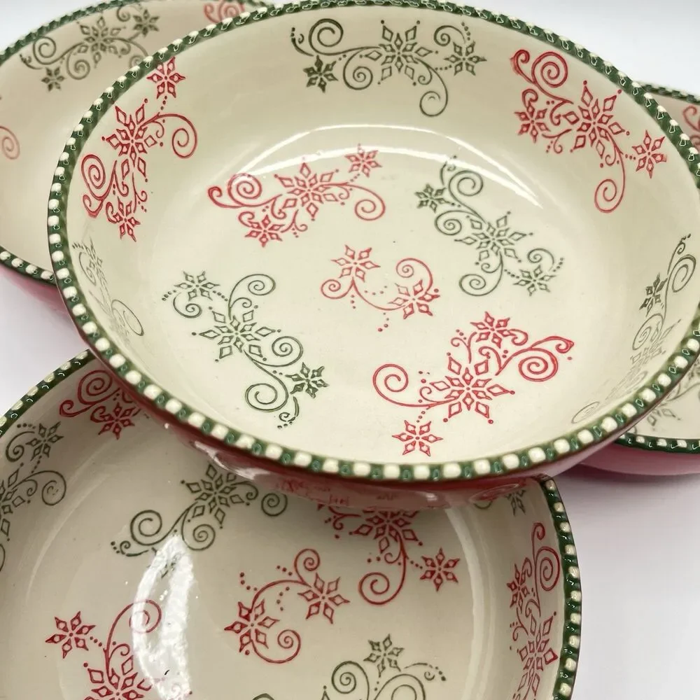 Temp-Tations 8 “ Red Poinsetta Bowls With Ruffled Edge - Set Of 4